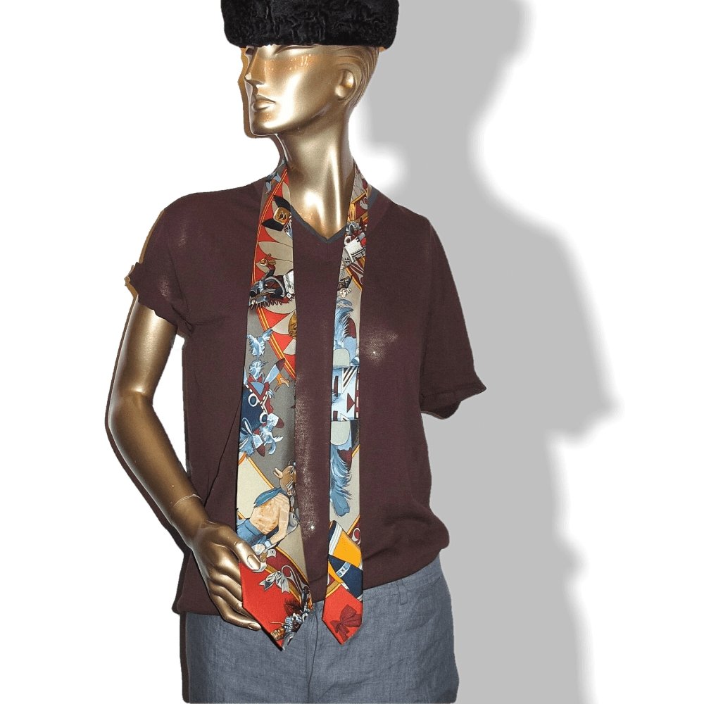 Hermes Kachinas by Kermit Oliver Print Scarf Twill Silk Tie
