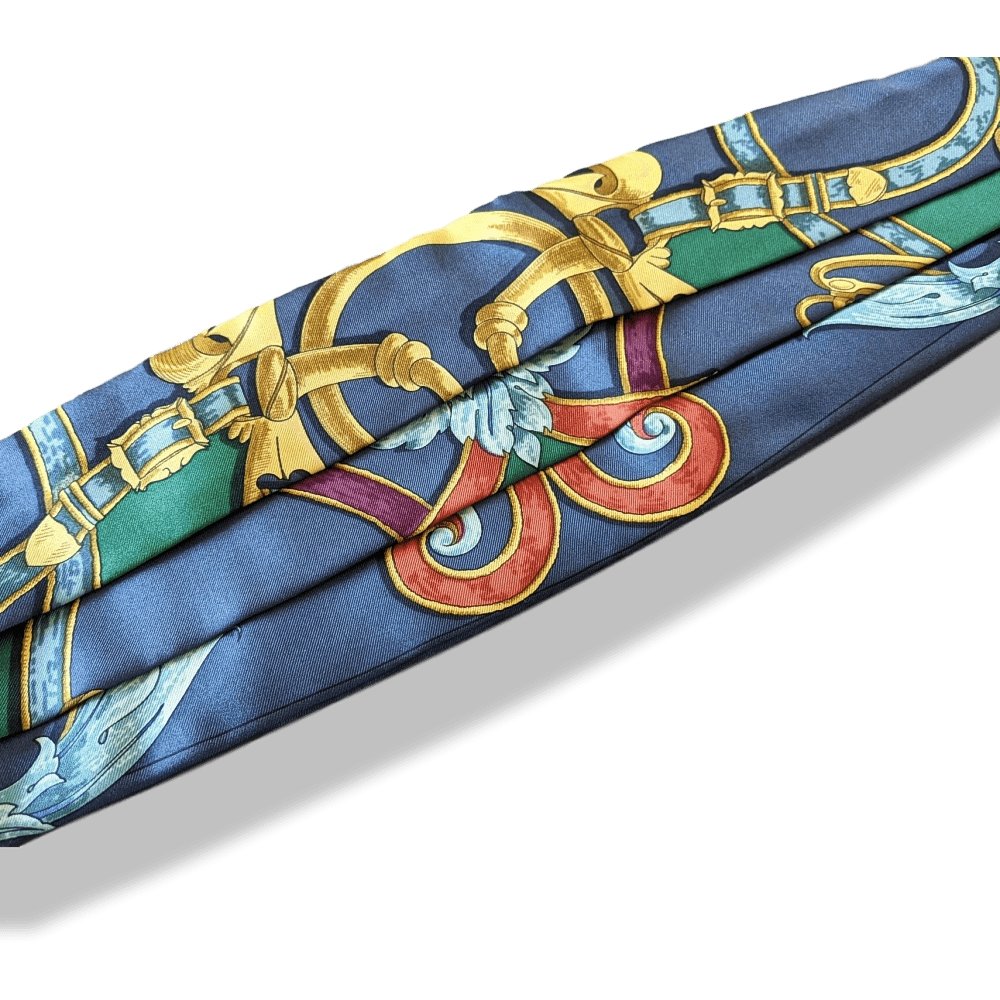 Hermes 1990s INSTRUCTIONS DU ROY Tuxedo Printed Silk Adjustable Large Belt, Sz 42, BNEW!