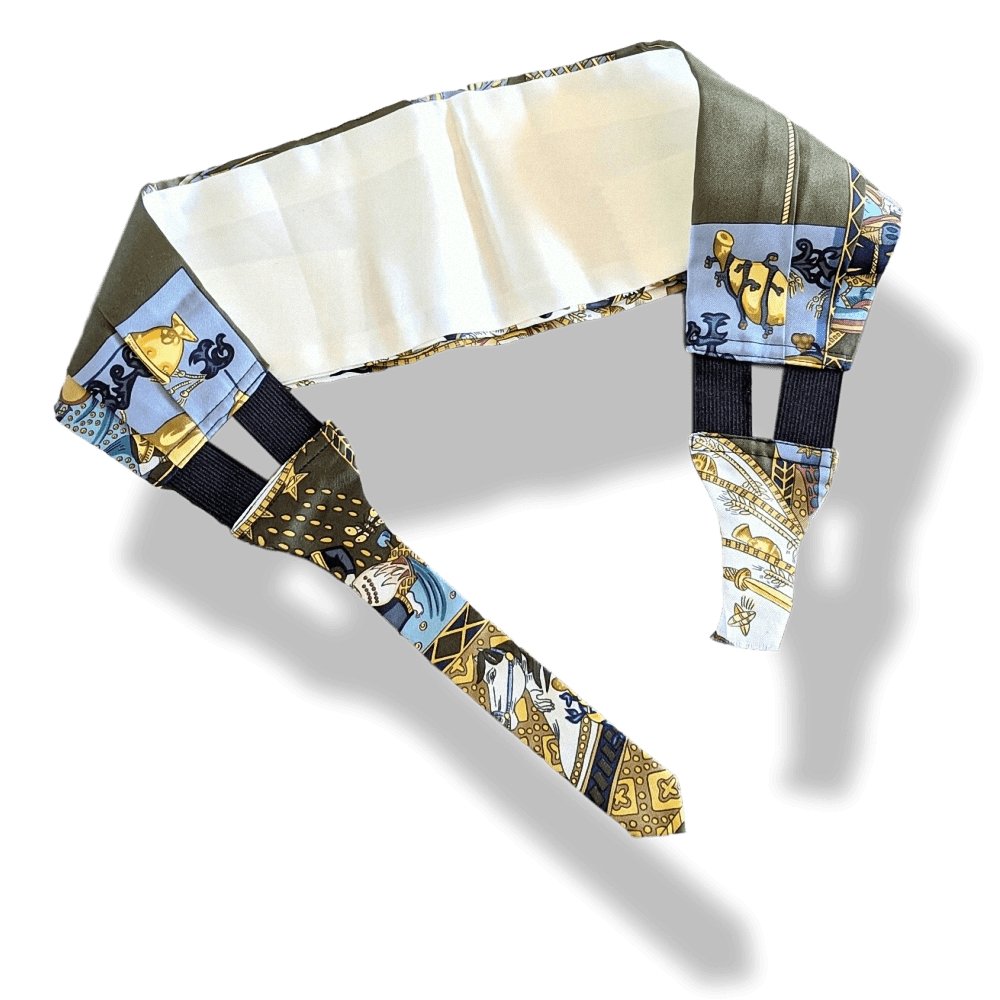 Hermes 1990s Kaki/Gold Tuxedo Twill Silk Adjustable Large Belt, BNEW without Clasp!
