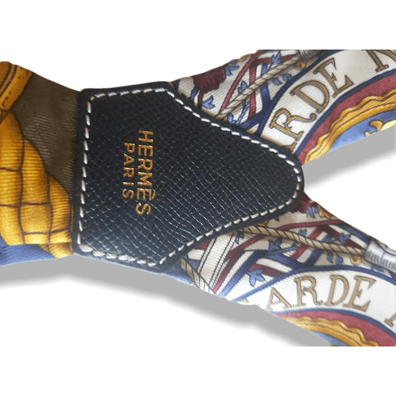 Hermes 1990cms Navy Les Tambours Printed Silk Adjustable Suspenders, NIB! - poupishop