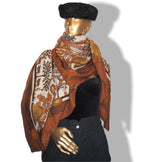 Hermes 1990s Noisette Natural Decoupage Cashmere Shawl 140