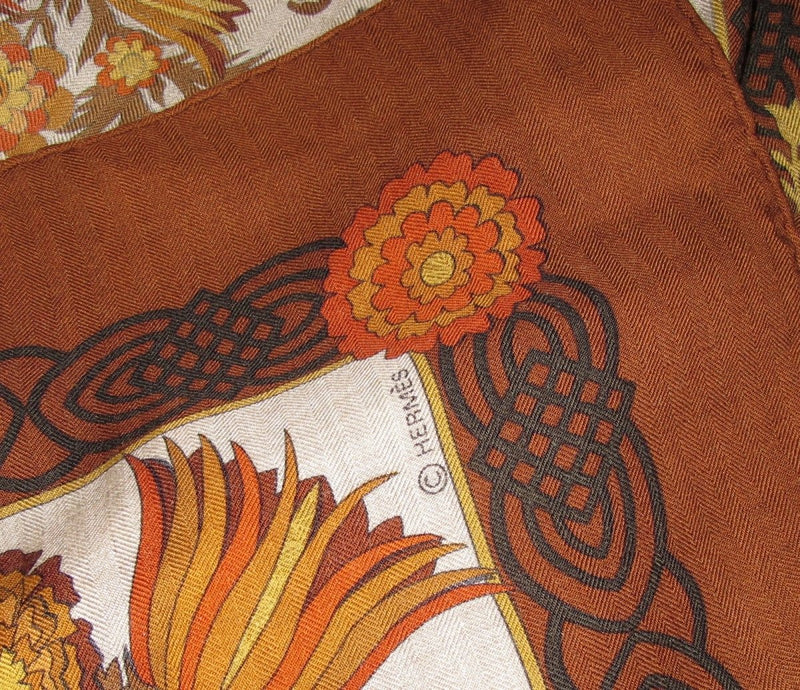 Hermes 1990s Noisette Natural Decoupage Cashmere Shawl 140