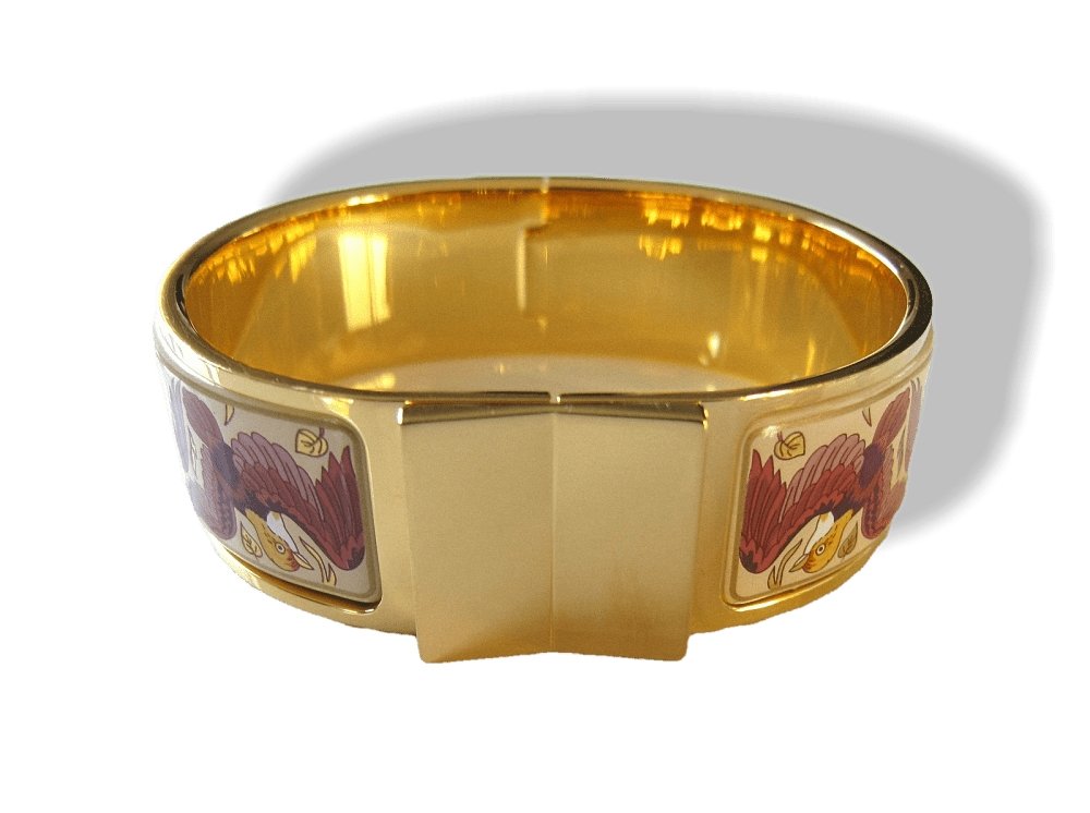 Hermes Enamel/Gold Birds Les Intrus Clic Clac Bracelet