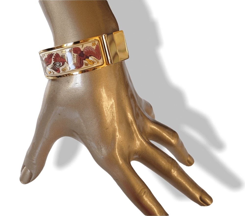 Hermes Enamel/Gold Birds Les Intrus Clic Clac Bracelet