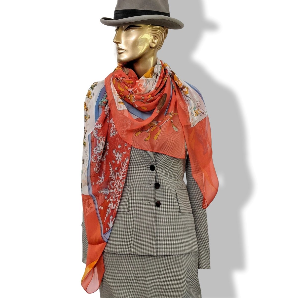Hermes 1990s Rouge NEIGE DANTAN by Caty Latham Mousseline Chiffon Shawl 140, RARE, NIB!