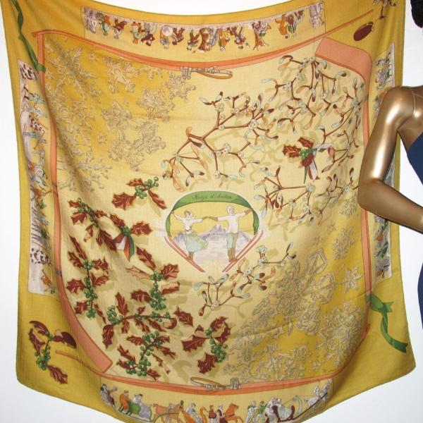 Hermes 1991 Curry Neige D'Antan cashmere shawl