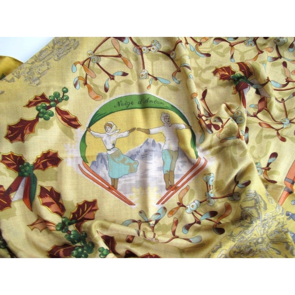 Hermes 1991 Curry Neige D'Antan cashmere shawl