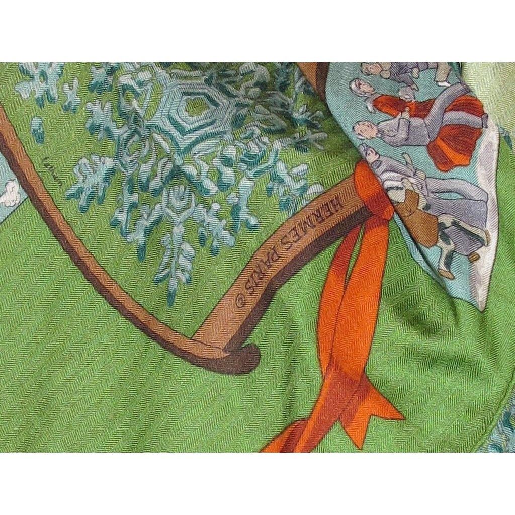 Hermes 1991 Green Neige d'Antan Cashmere Shawl Rare Palette!