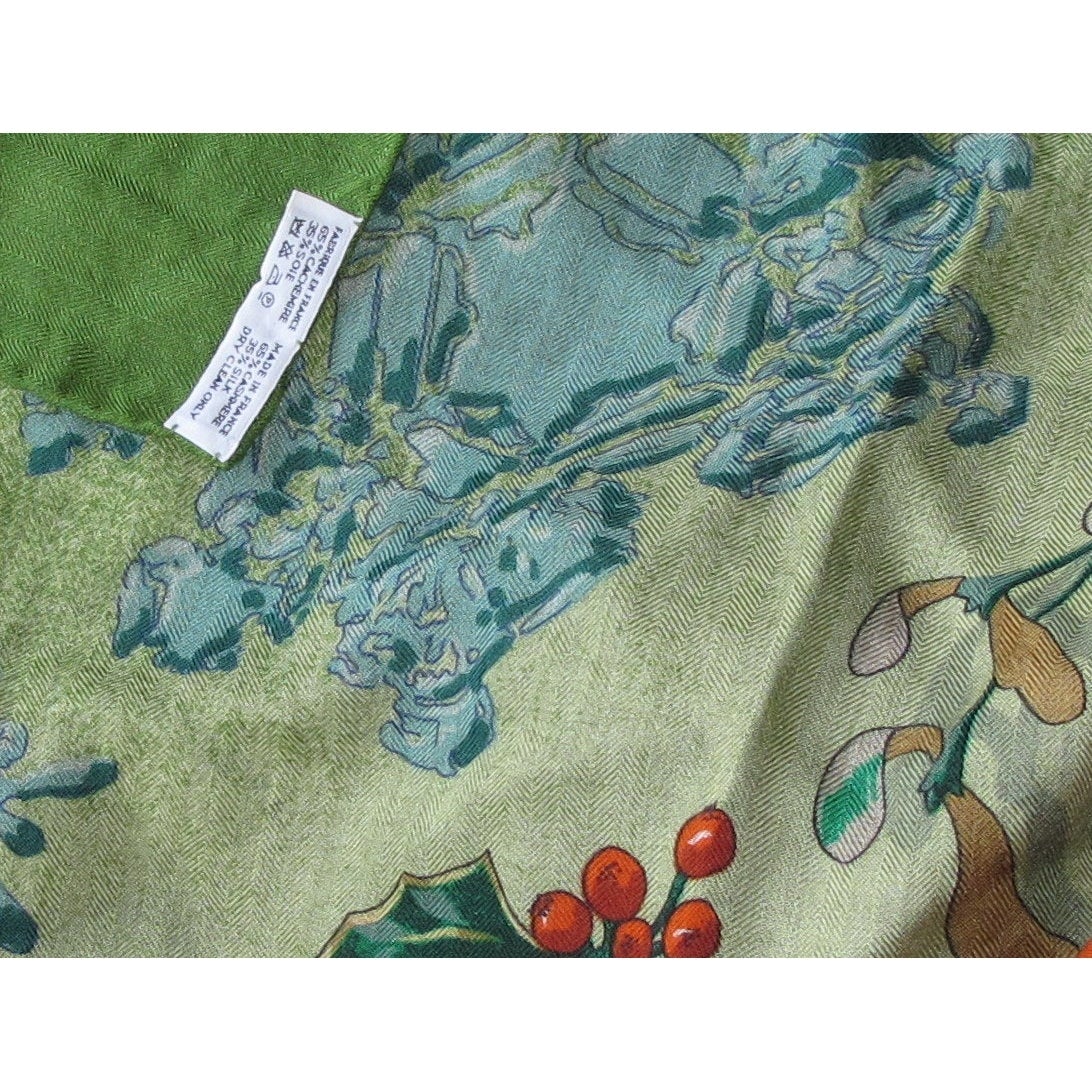 Hermes 1991 Green Neige d'Antan Cashmere Shawl 140, Rare! - poupishop