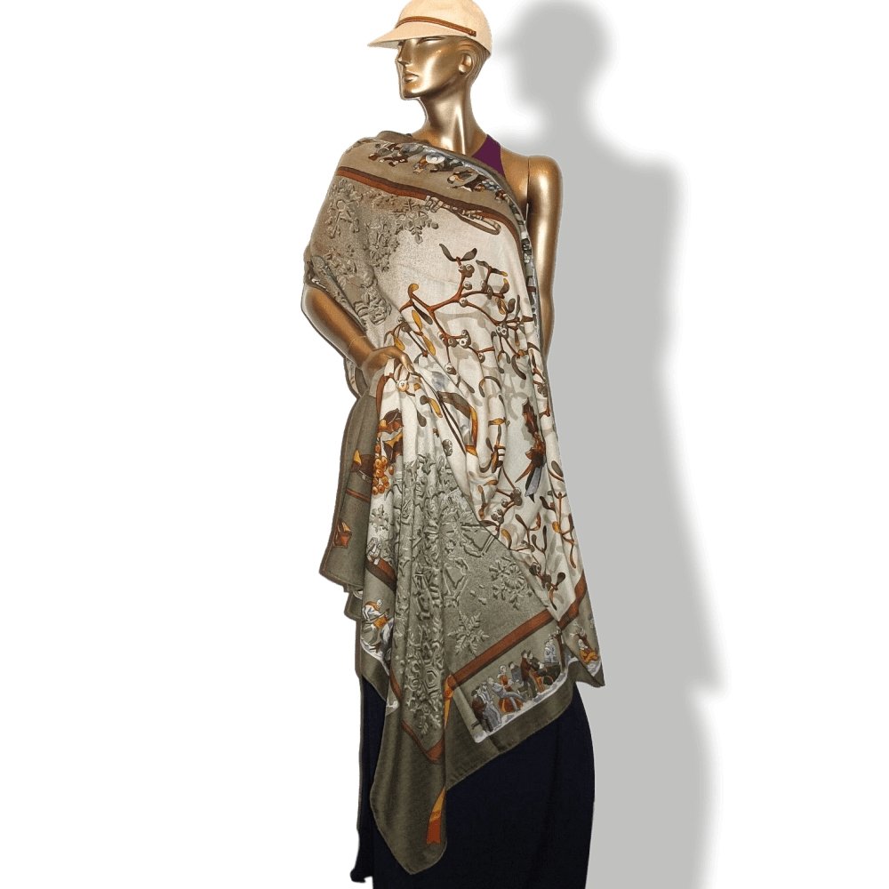 Hermes Neige D'Antan by Caty Latham Cashmere Shawl 140