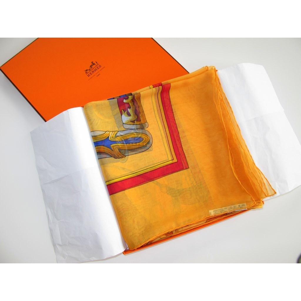 Hermes 1991 Orange/Blue/Red Daimyo Mousseline 140, NIB! - poupishop