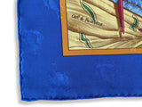 Hermes 1992 Bleu Vif CHRISTOPHE COLOMB DECOUVRE L'AMERIQUE by Carl de Parcevaux Jacquard Twill Silk, Mint!t!