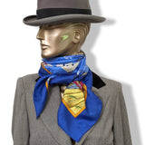 Hermes 1992 Bleu Vif CHRISTOPHE COLOMB DECOUVRE L'AMERIQUE by Carl de Parcevaux Jacquard Twill Silk, Mint!t!