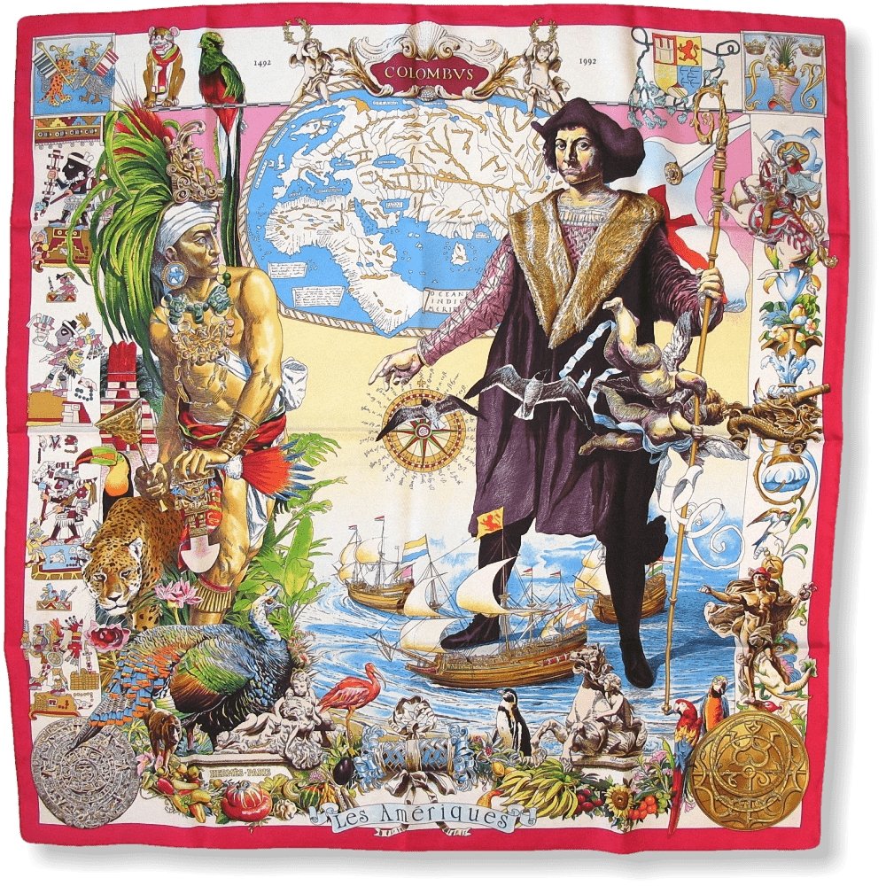 Hermes Les Ameriques Colombus by Kermit Oliver Twill Scarf 90