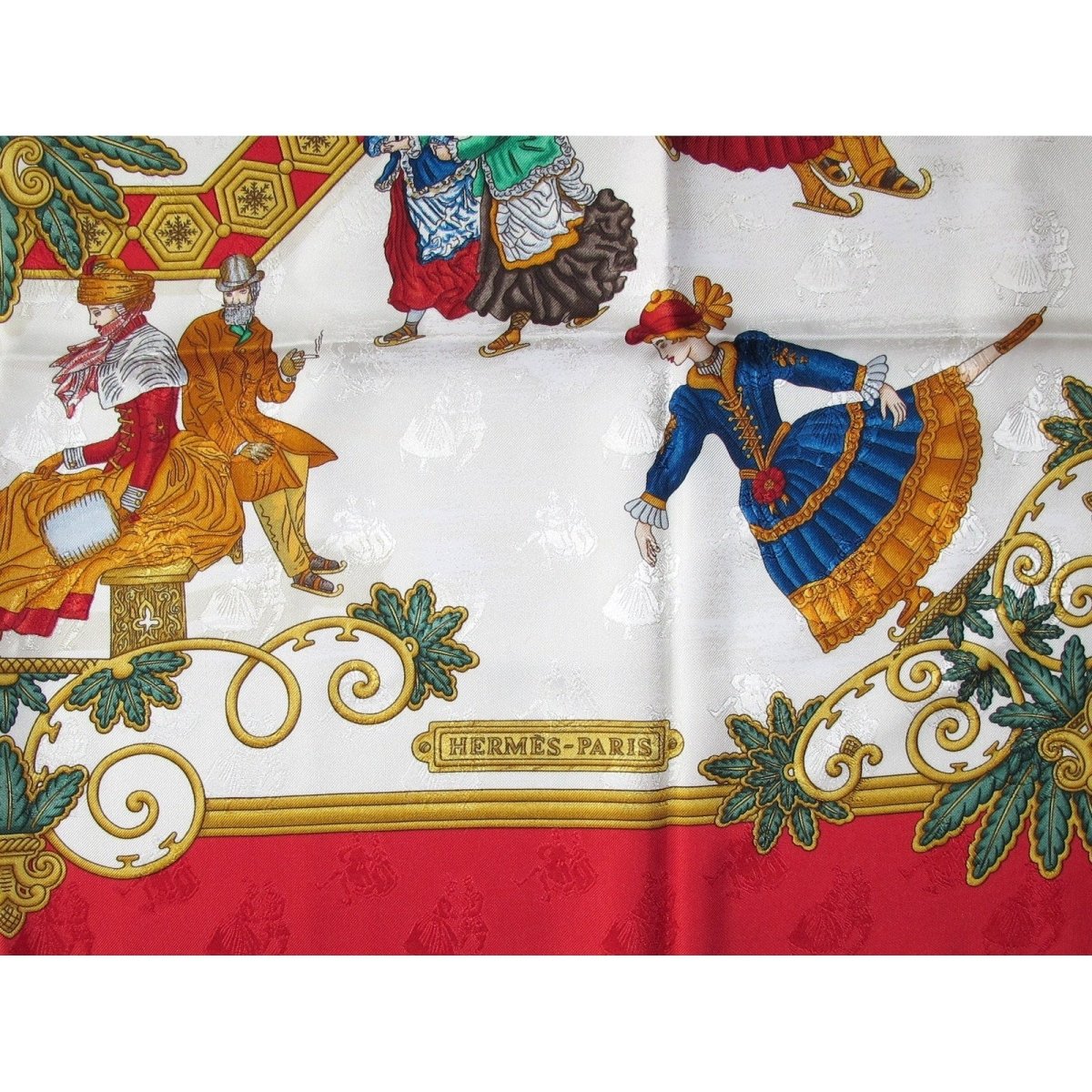 Hermes Joies d'Hiver by J. Metz Jacquard Silk With Blanc Matt Overpirnt Twill 90