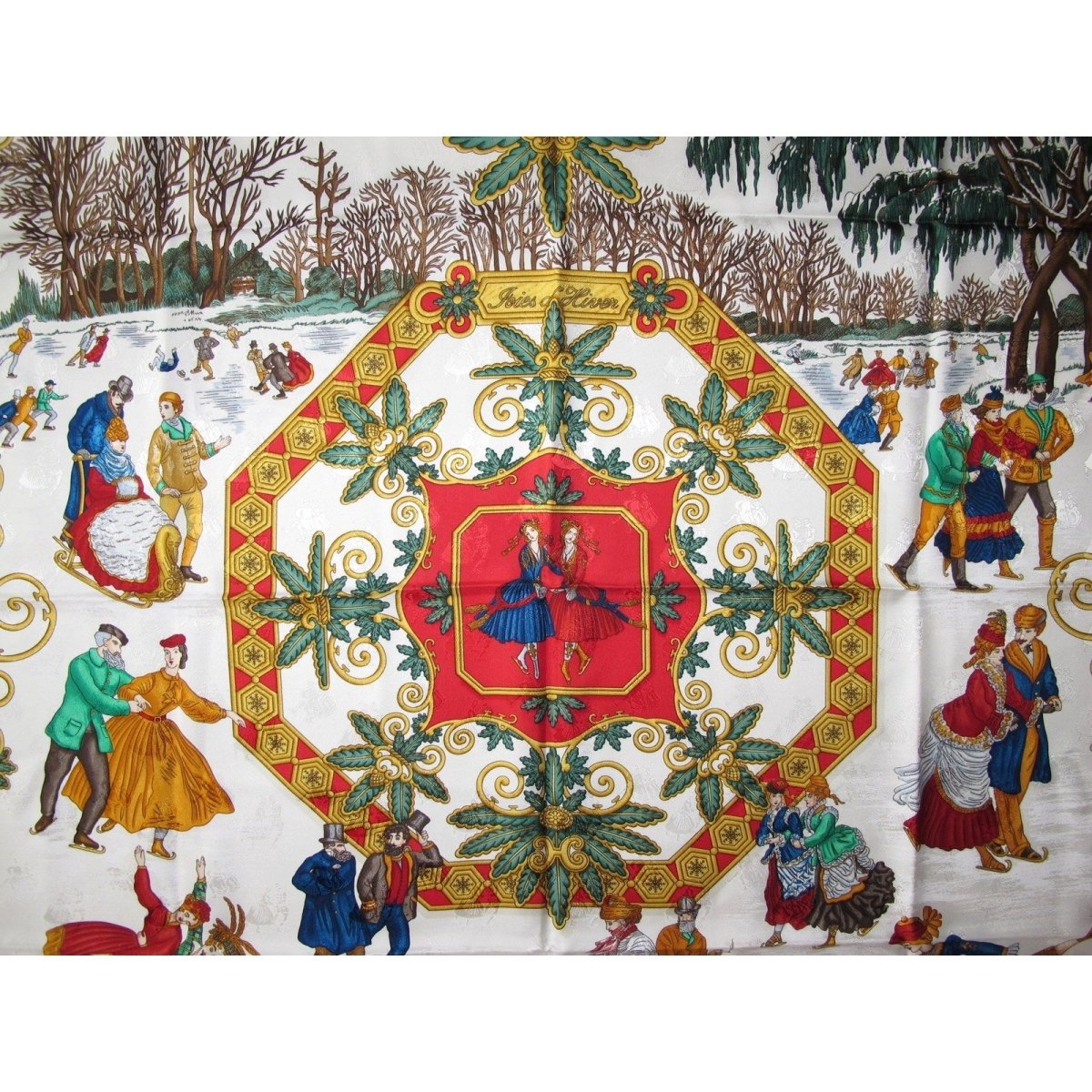 Hermes Joies d'Hiver by J. Metz Jacquard Silk With Blanc Matt Overpirnt Twill 90