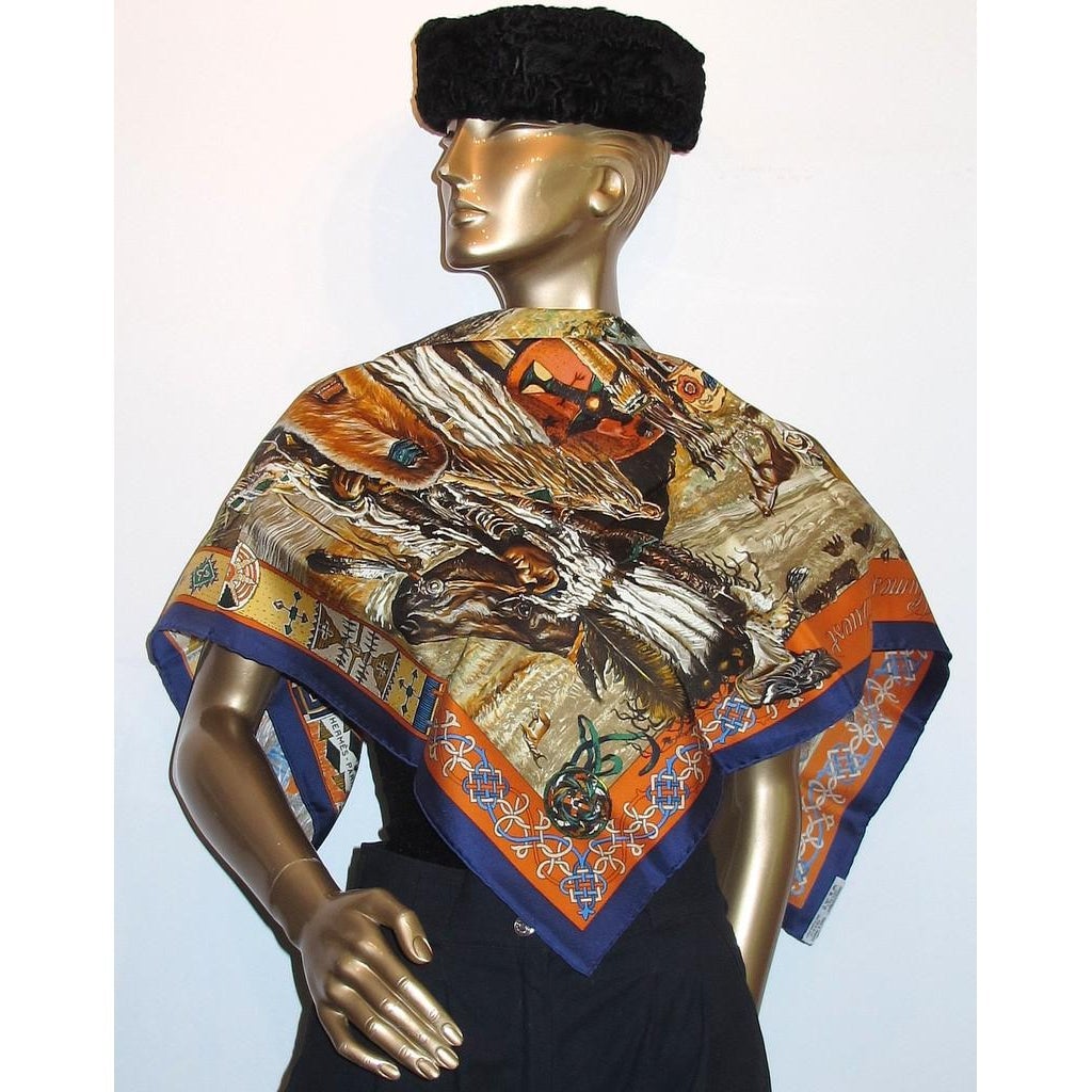 Hermes 1993 Navy Blue Plumes de L'Ouest Twill 90 New!
