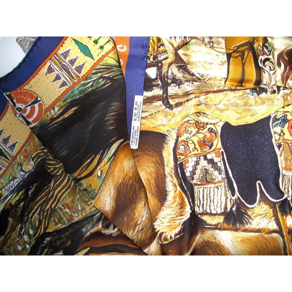 Hermes 1993 Navy Blue Plumes de L'Ouest by Kermit Oliver Blanc Matte Overlay Twill 90, New! - poupishop