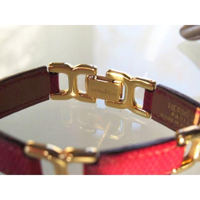 Hermes 1994 Red Lizard/Plated Gold Place Beauvau Bracelet, Box! - poupishop