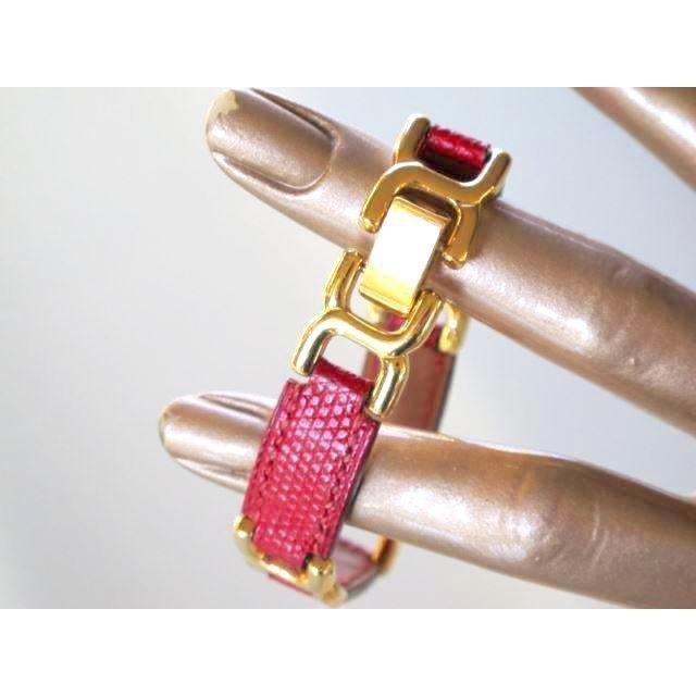 Hermes 1994 Red Lizard/Plated Gold Place Beauvau Bracelet, Box! - poupishop