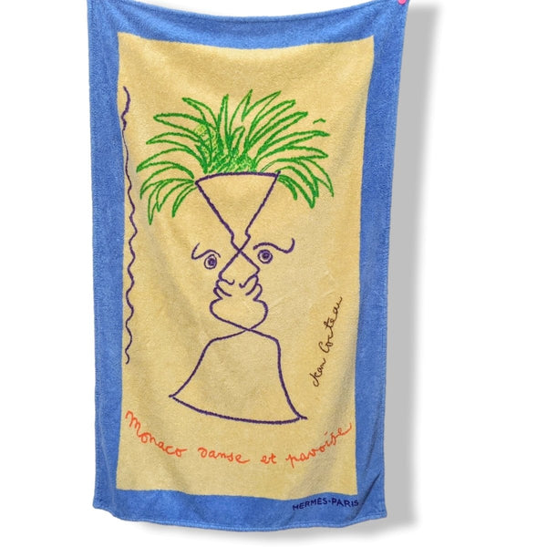 Hermes 1995 Special Issue Beach Towel MONACO DANSE ET PAVOISE by Jean Cocteau, Rare!