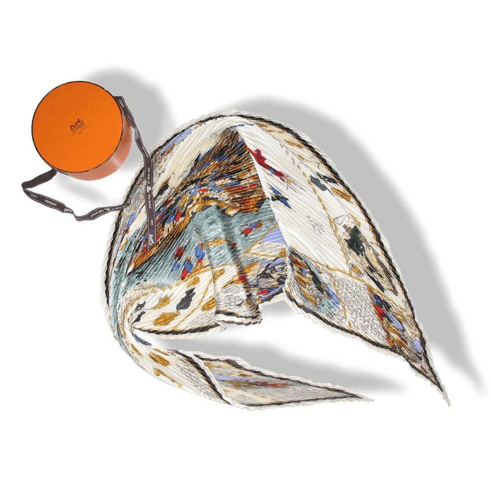 Hermes 1995 White Black Celadon Mont Saint Michel Plisse Twill