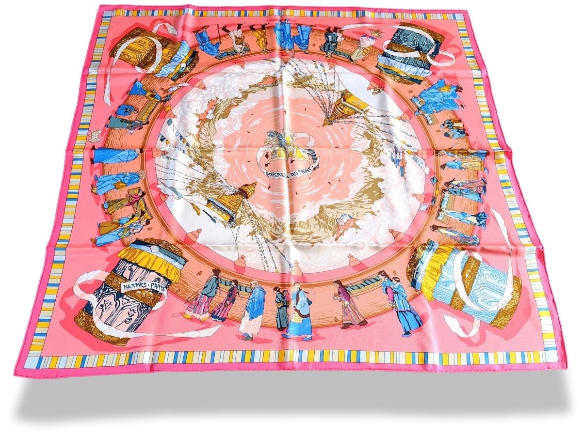Hermes 1996 Pink Prieres au Vent by Dimitri Rybal with Blanc Matte Overlay Twill 90