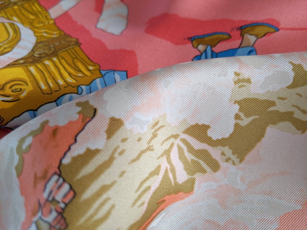 Hermes 1996 Pink Prieres au Vent by Dimitri Rybal with Blanc Matte Overlay Twill 90 - poupishop