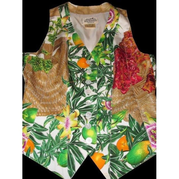 Hermes 1996 Print Silk Passiflores Sleeveless Vest 