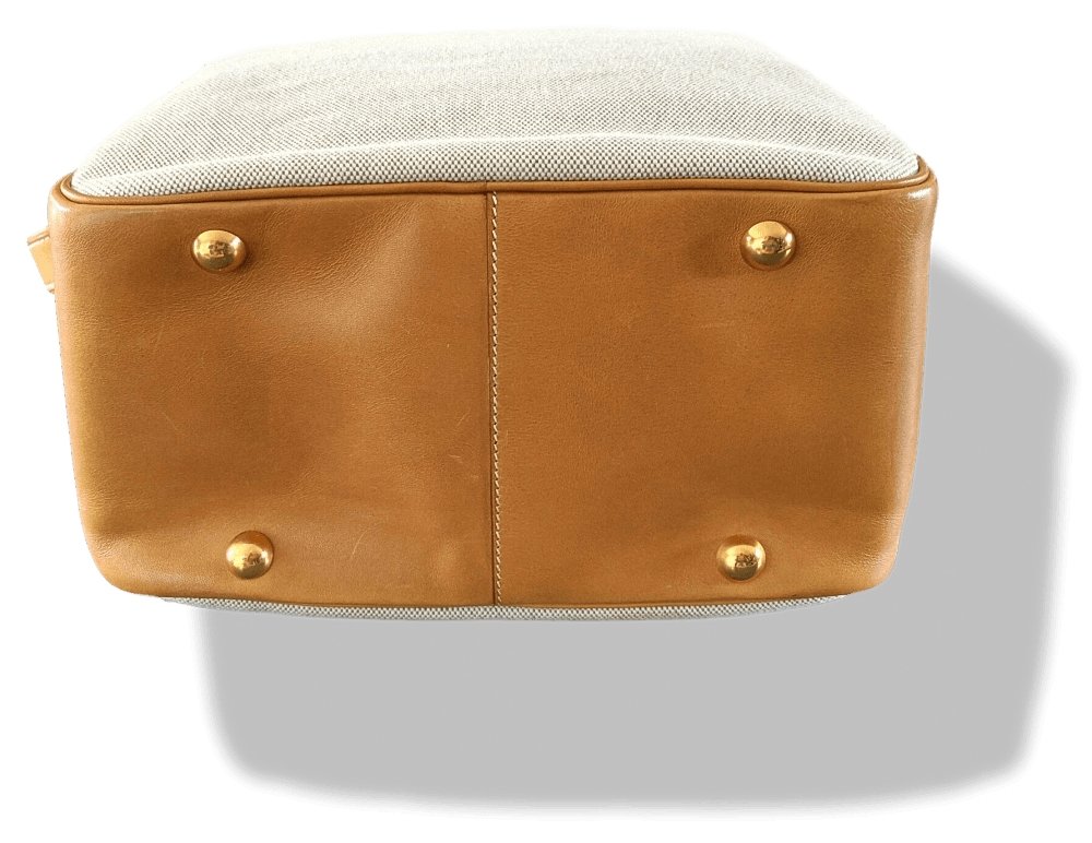 Hermes 1997 Natural Canvas and Leather VICTORIA CROSSBODY Travel Week-end Train Bag, Superb condition in Dustbag! - poupishop