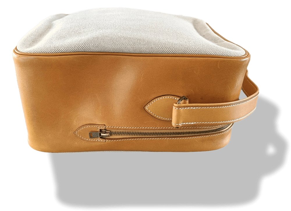 Hermes 1997 Natural Canvas and Leather VICTORIA CROSSBODY Travel Week-end Train Bag, Superb condition in Dustbag! - poupishop