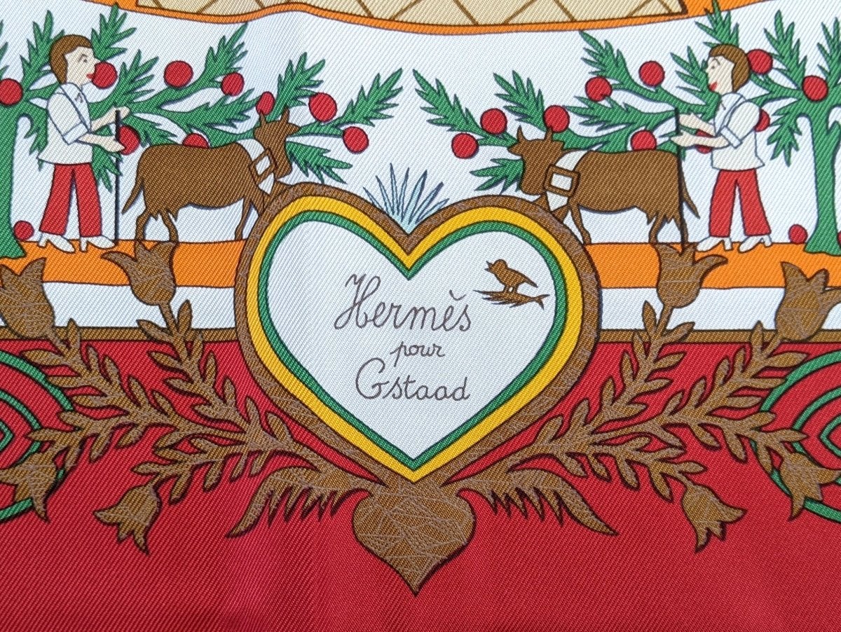 Hermes 1997 Special Issue Ltd Blanc/Rouge/vert Decoupage for Gstaad by Anne Rosat Twill 90 RARE, BNIB!
