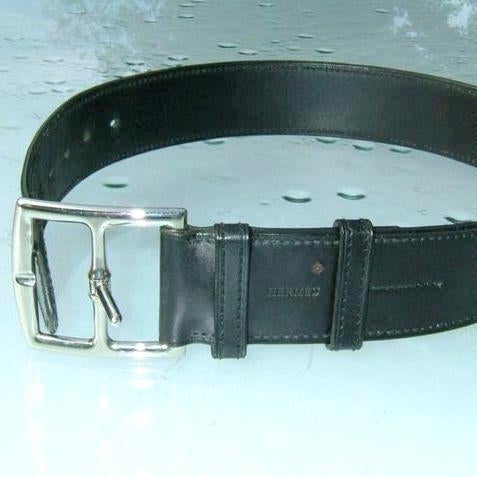 Hermes 1998 Black Thick Cow Leather Etriviere Belt
