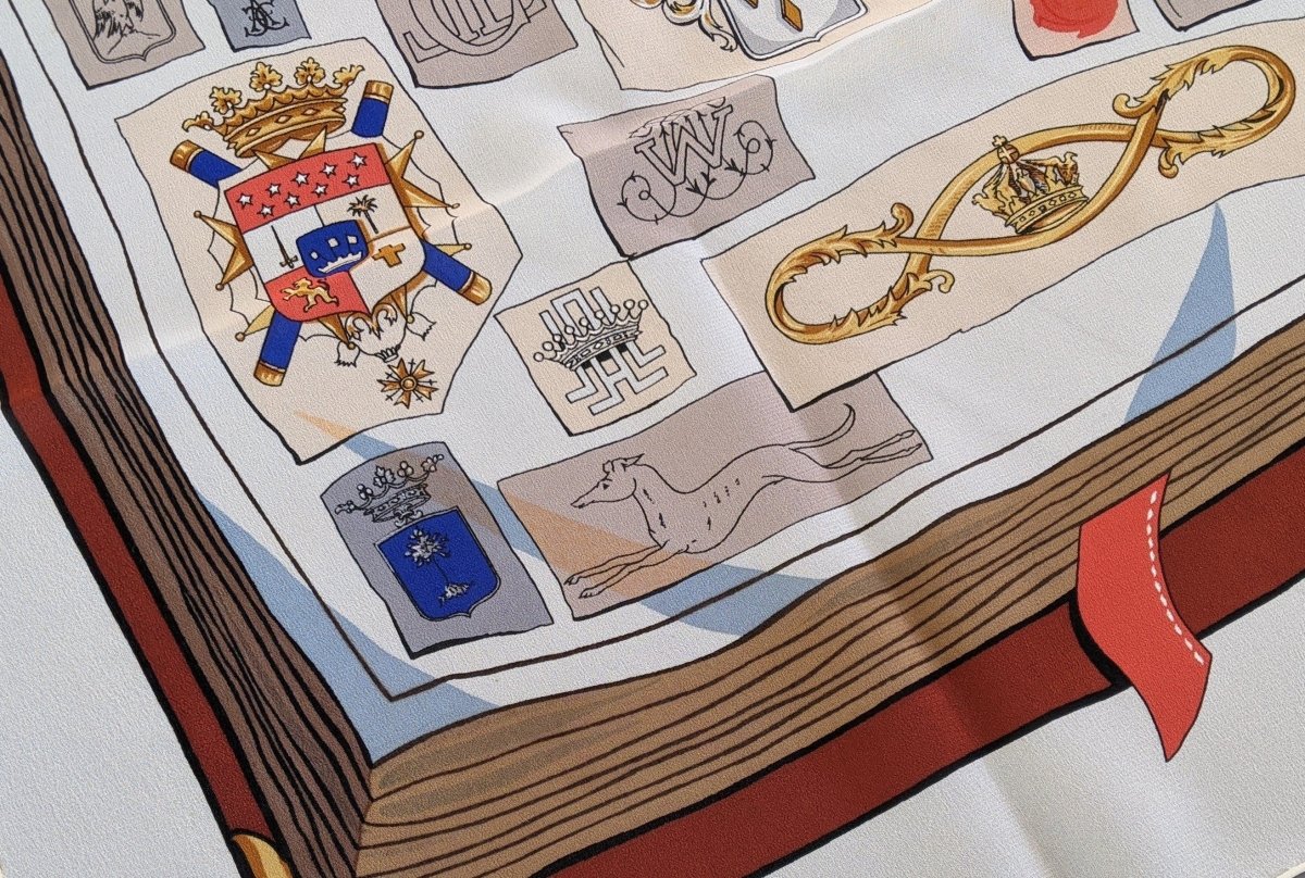 Hermes 1998 Blanc/Multi CHIFFRES ET MONOGRAMMES - ANNEE 1886 by Lise Coutin Crepe of Silk 90, Mint!