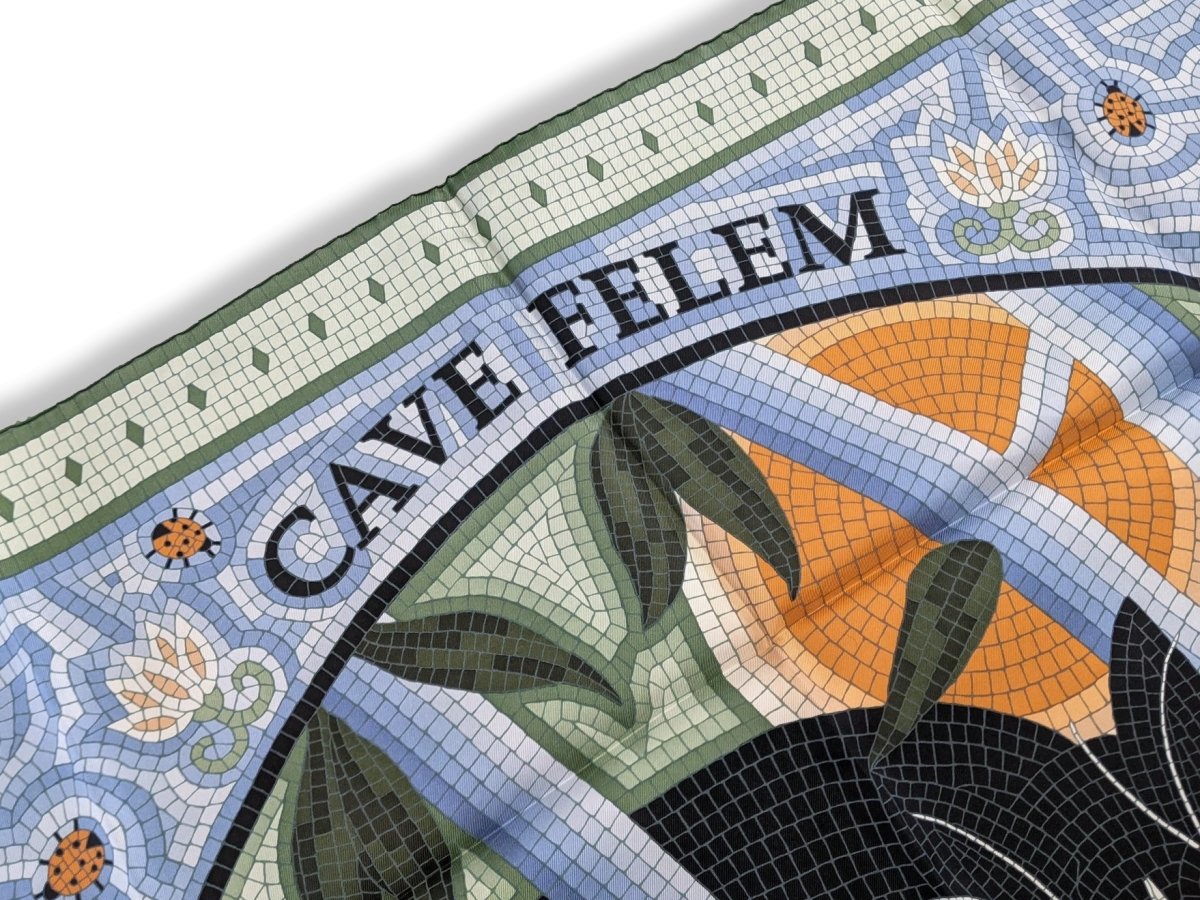 Hermes 1998 Gris/Vert/Bleu Mosaics Cave Felem by Christine Henry Twill 90 Crispy Silk Rare, BNIB!!