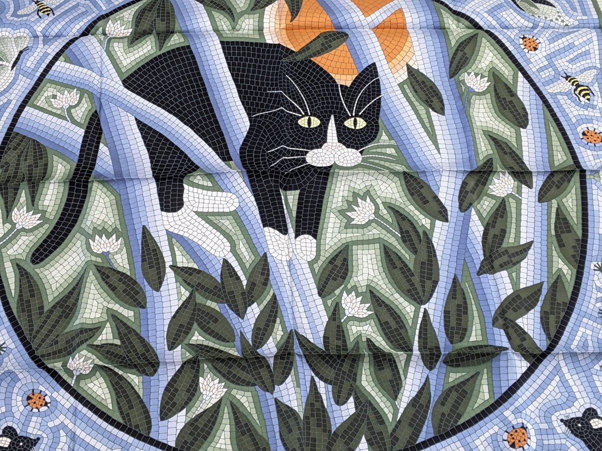 Hermes 1998 Gris/Vert/Bleu Mosaics Cave Felem by Christine Henry Twill 90 Crispy Silk Rare, BNIB!!