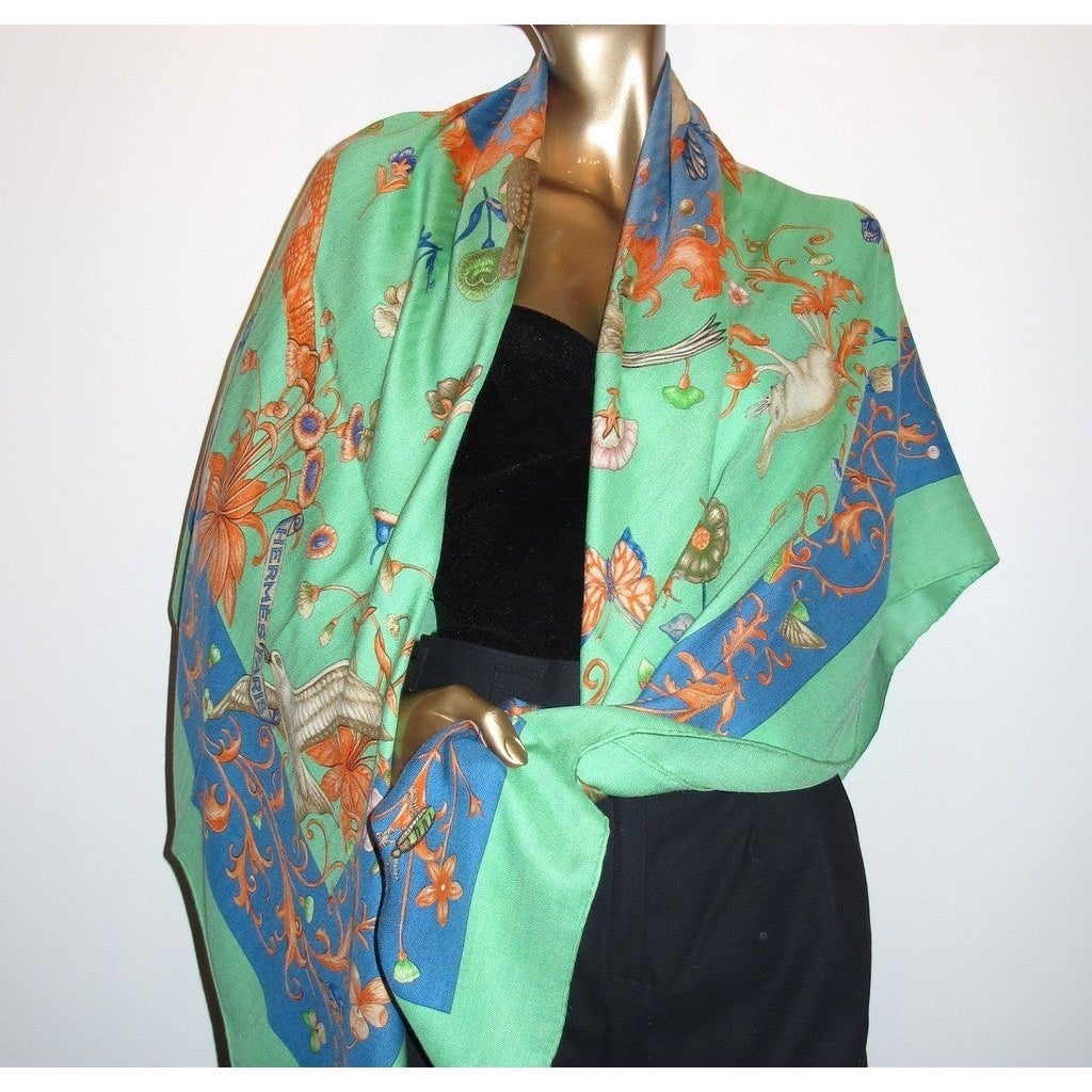 Hermes 1998 L'Heure du Printemps Cashmere Shawl Rare by Nidaka