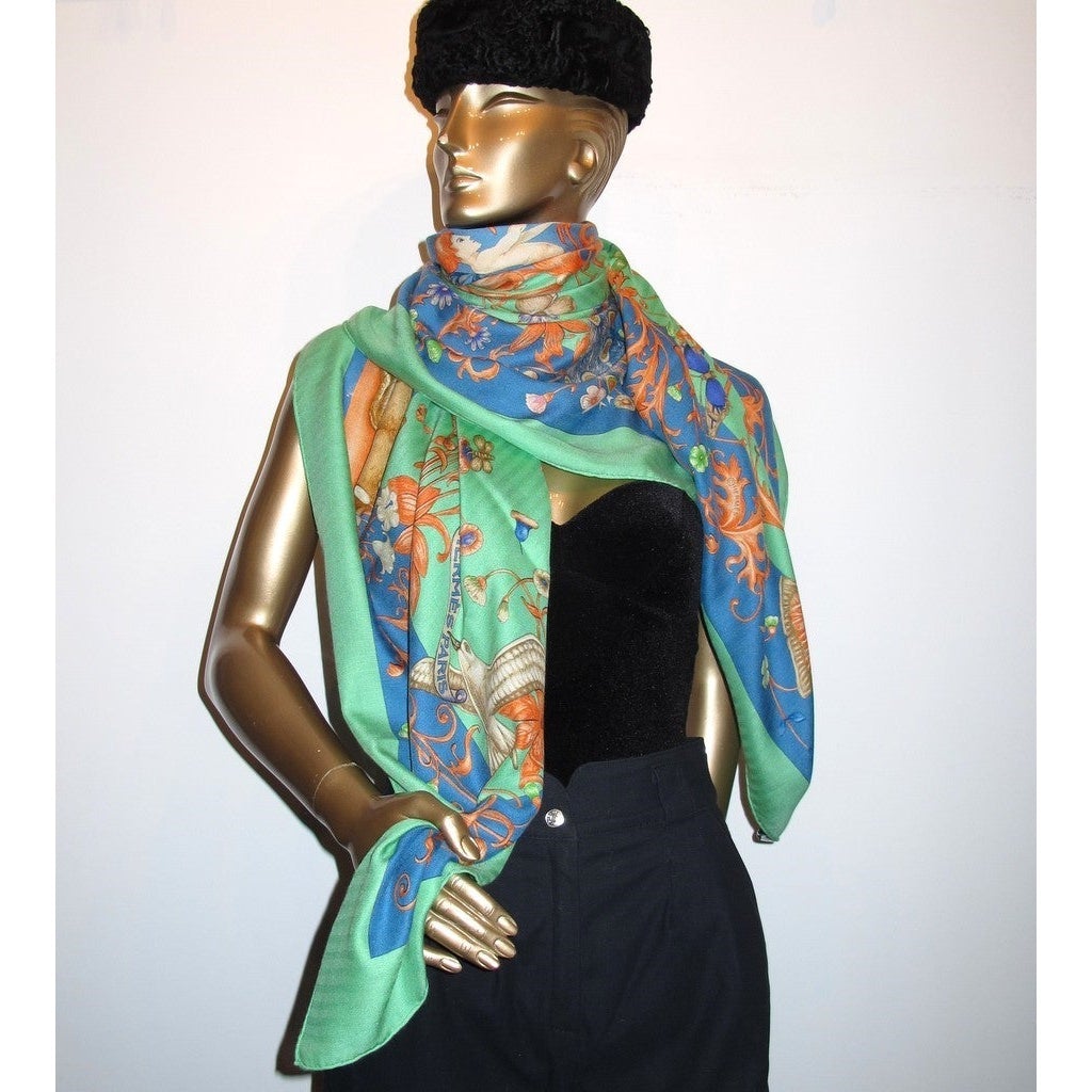 Hermes 1998 L'Heure du Printemps Cashmere Shawl Rare by Nidaka