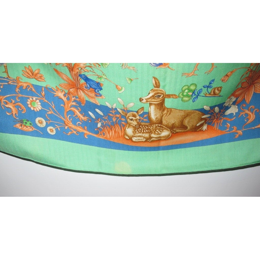 Hermes 1998 L'Heure du Printemps by Natsuno Hidaka Cashmere Shawl 140, Flaws! - poupishop
