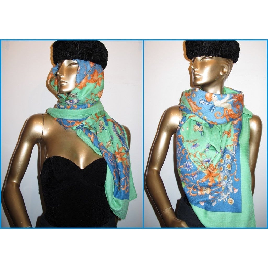 Hermes 1998 L'Heure du Printemps Cashmere Shawl Rare by Nidaka