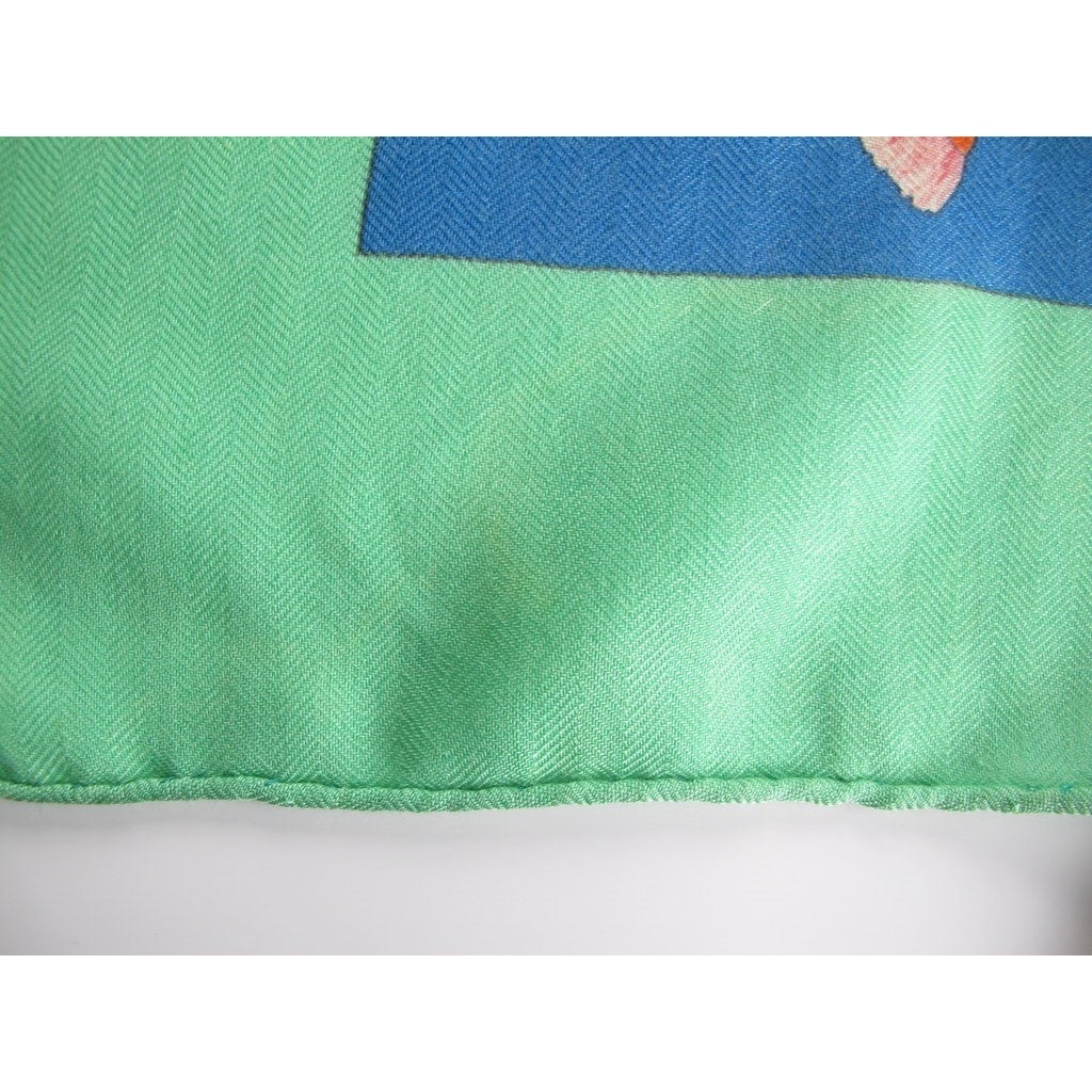 Hermes 1998 L'Heure du Printemps by Natsuno Hidaka Cashmere Shawl 140, Flaws! - poupishop