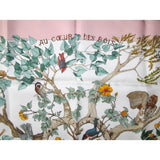 Hermes 1998 Pink White Au Coeur des Bois by Zoe Pauwels Birds Twill silk 90, New! - poupishop