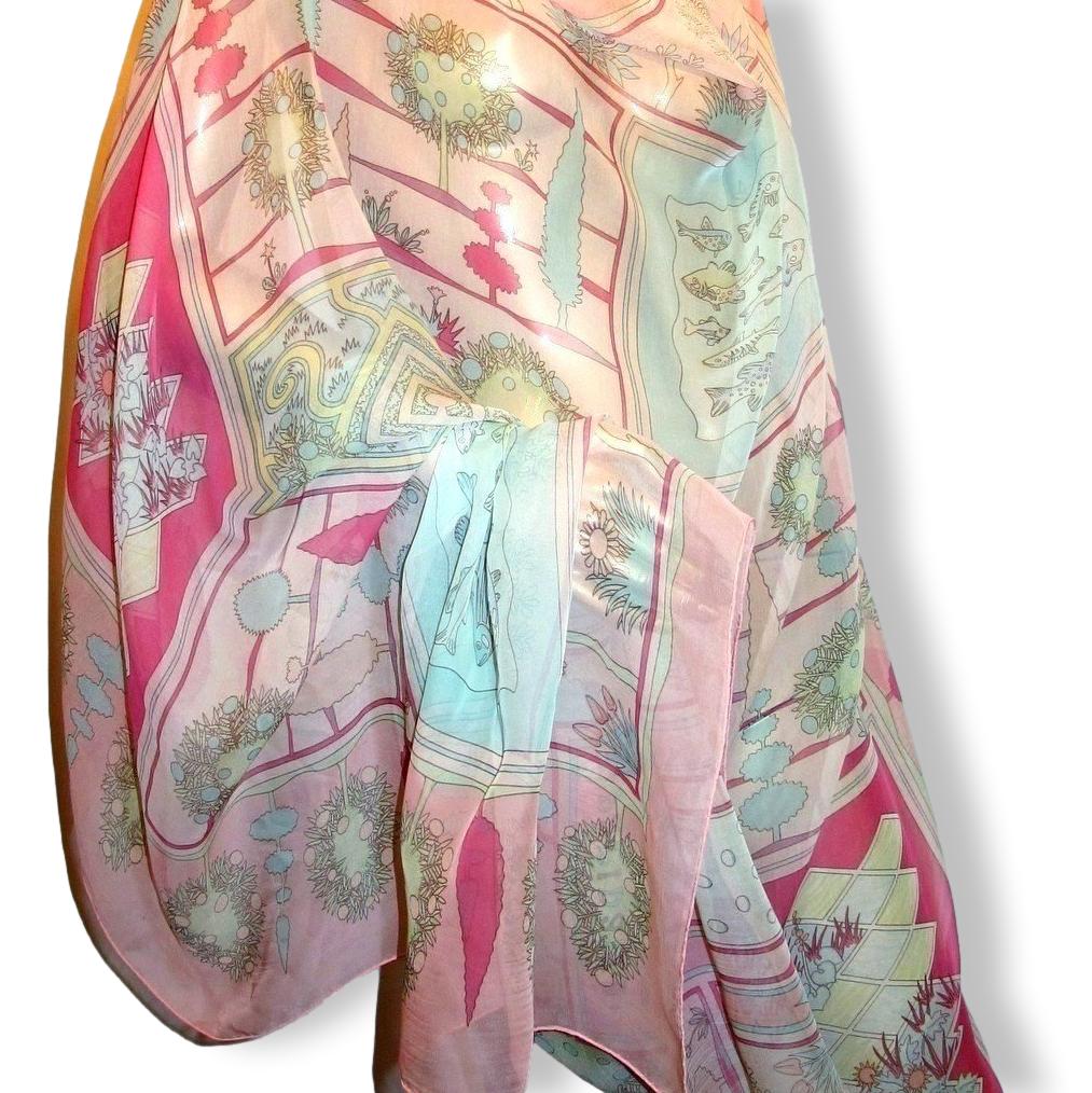 Hermes 1998 Rose/ Aqua Paridaiza by Eugene Brunelle Mousseline 140, Rare!