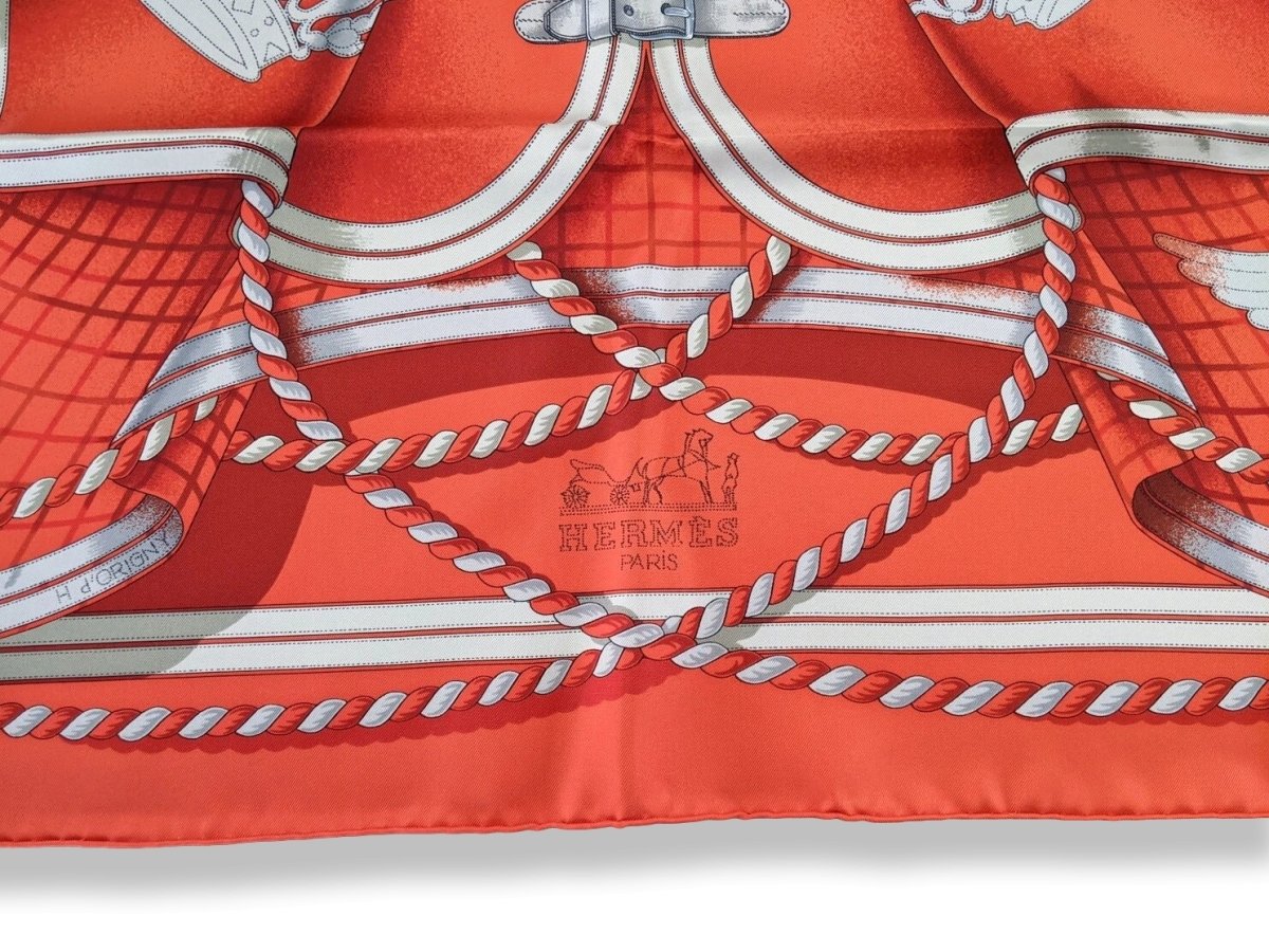 Hermes 1998 Rouge/Gris Special Issue 100 ANS SOCIETE SUISSE EN FRANCE by Henri d'Originy Crispy Twill 90, NIB!
