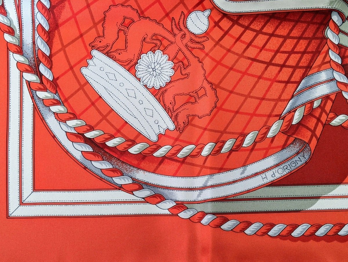 Hermes 1998 Rouge/Gris Special Issue 100 ANS SOCIETE SUISSE EN FRANCE by Henri d'Originy Crispy Twill 90, NIB!