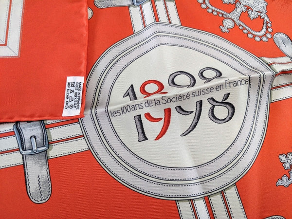 Hermes 1998 Rouge/Gris Special Issue 100 ANS SOCIETE SUISSE EN FRANCE by Henri d'Originy Crispy Twill 90, NIB!