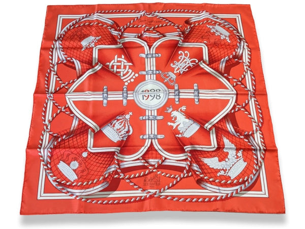 Hermes 1998 Rouge/Gris Special Issue 100 ANS SOCIETE SUISSE EN FRANCE by Henri d'Originy Crispy Twill 90, NIB!