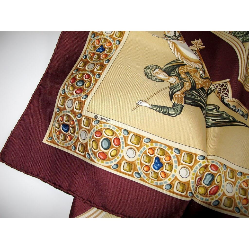 Hermes 1999 Acajou/Gold Triomphe du Paladin Blanc Matte Overlay Twill 90, New! - poupishop
