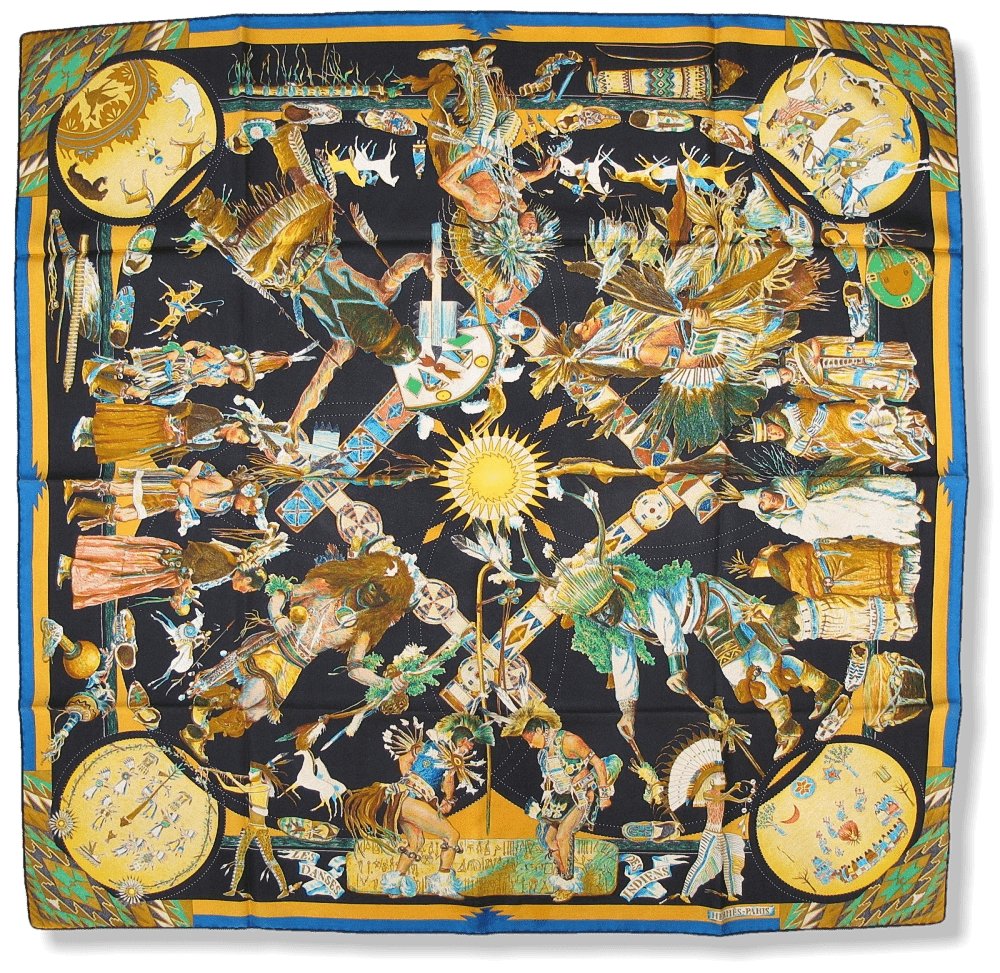 Hermes 1999 Black Blue Yellow Les Danses des Indiens Blanc Matte