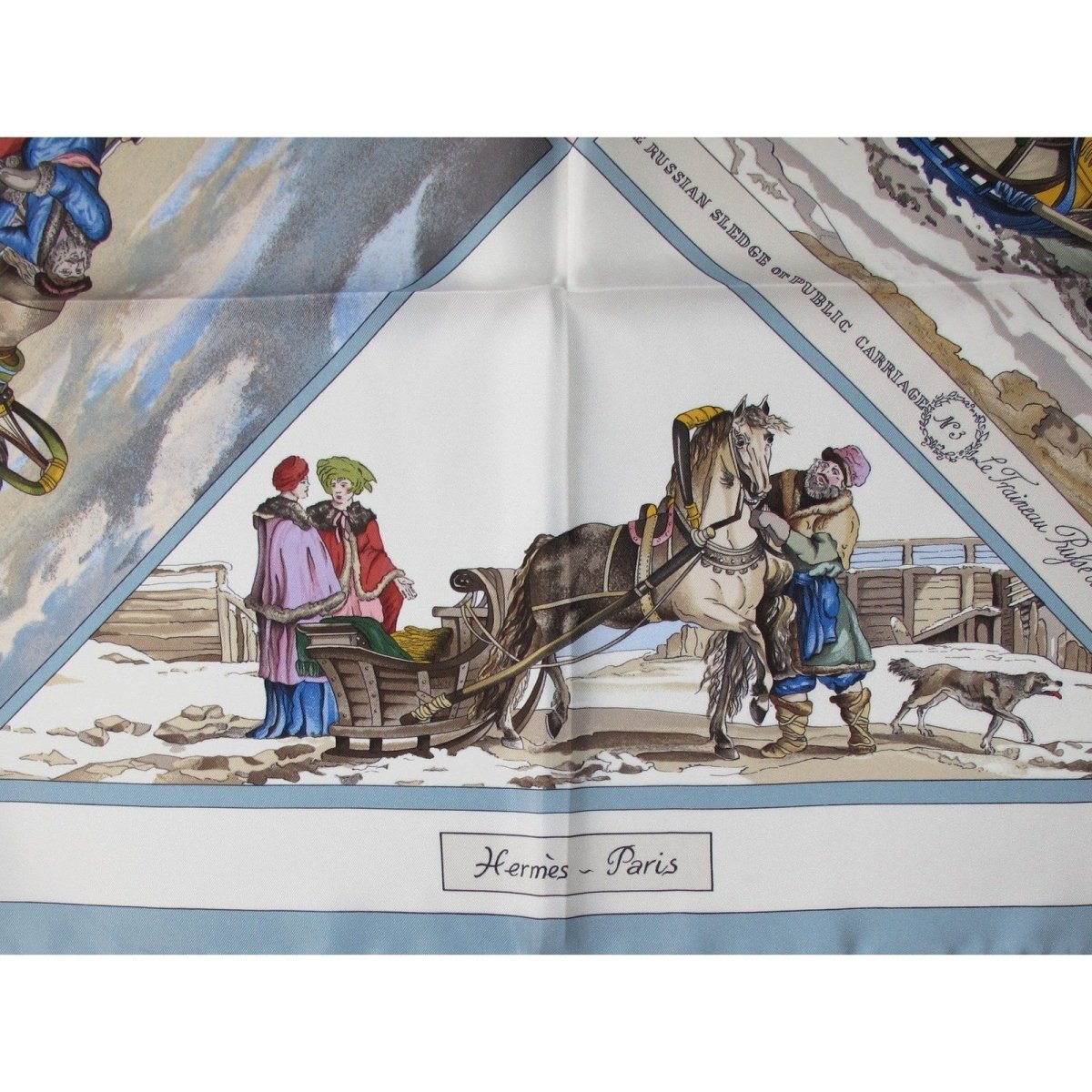 Hermes 1999 Blue Pink Voyage en Russie Twill 90cm with Blanc Matte